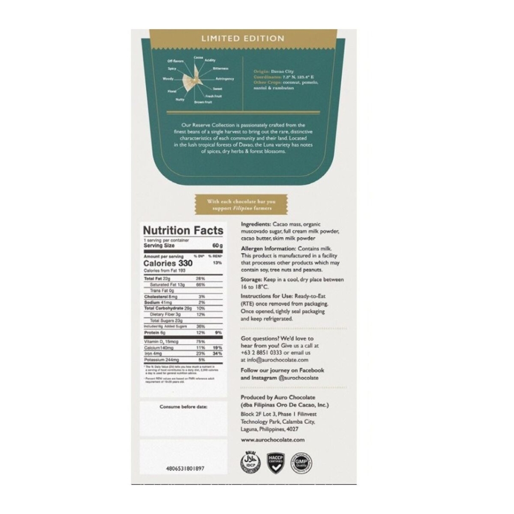 Tabliczka ciemnej czekolady mlecznej o smaku Luna marki Auro
