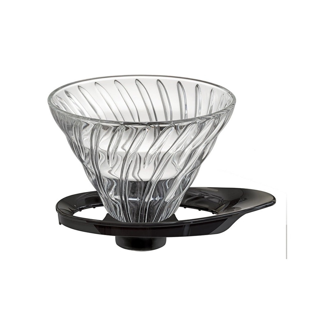 Hario V60 dripper - szklany z czarnym uchwytem, nowy typ - rozmiar 02 (VDGR-02-B)