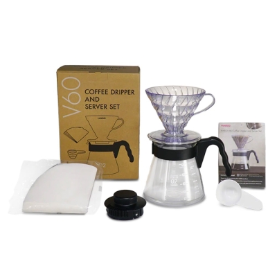 Hario V60 - Zaparzacz do kawy, dzbanek na kawę, filtry do kawy & miarka - Zestaw pełny