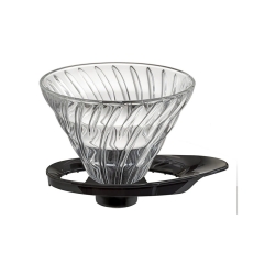Hario V60 dripper - szklany z czarnym uchwytem, nowy typ - rozmiar 02 (VDGR-02-B)